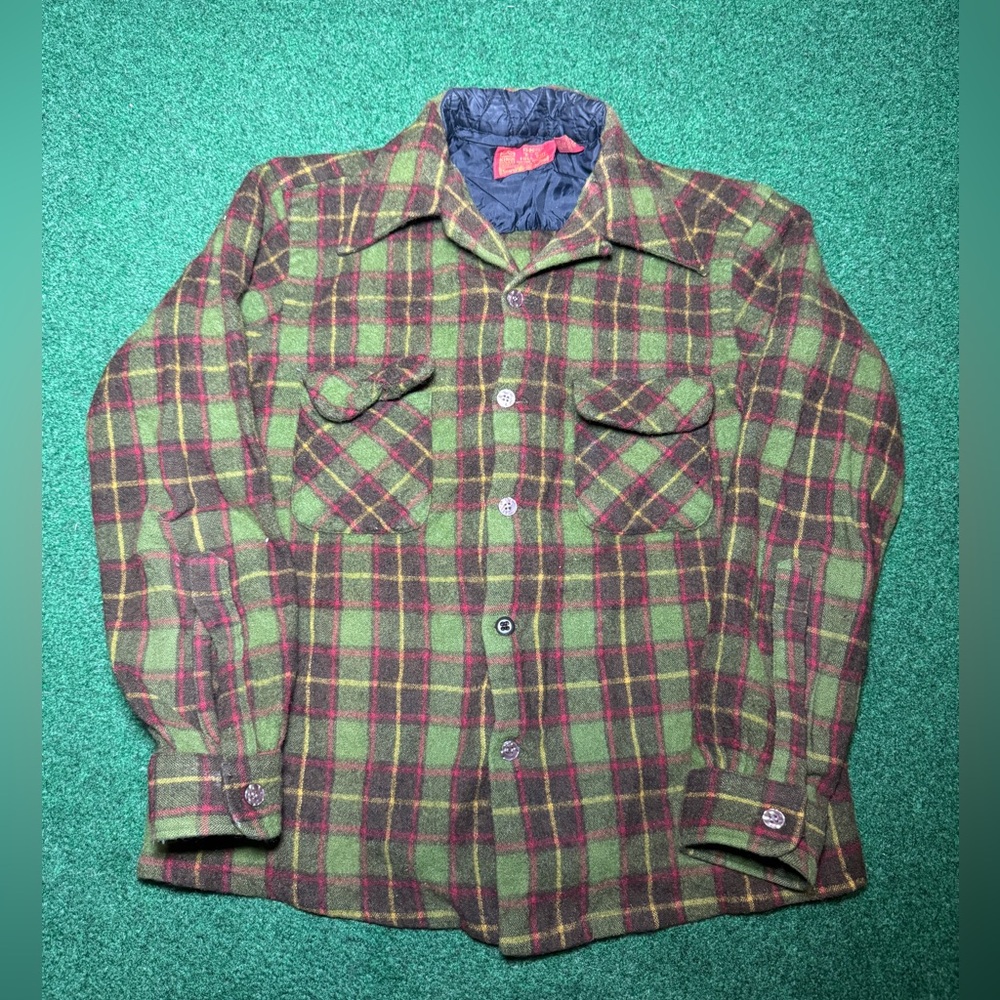Vintage Sears Kings Road Plaid Wool Blend Flannel 19x23 XS Button Up Shirt